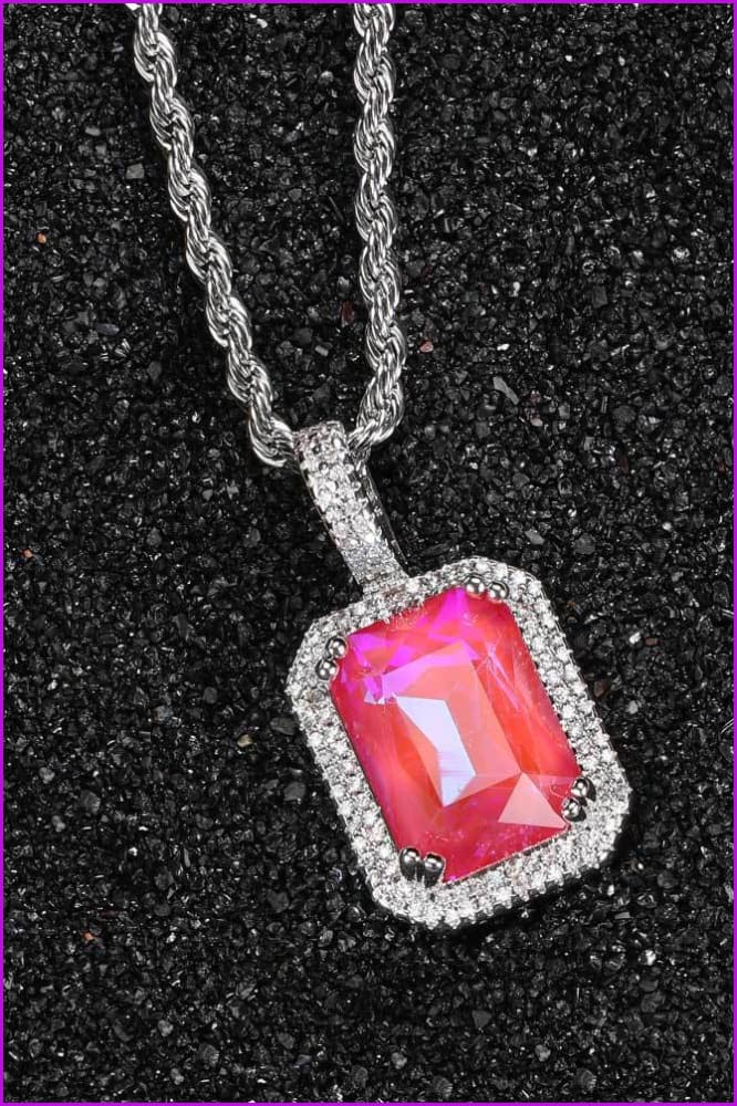 Bling Fluorescent Square Gemstone Pendant Necklace DC330 - Furdela