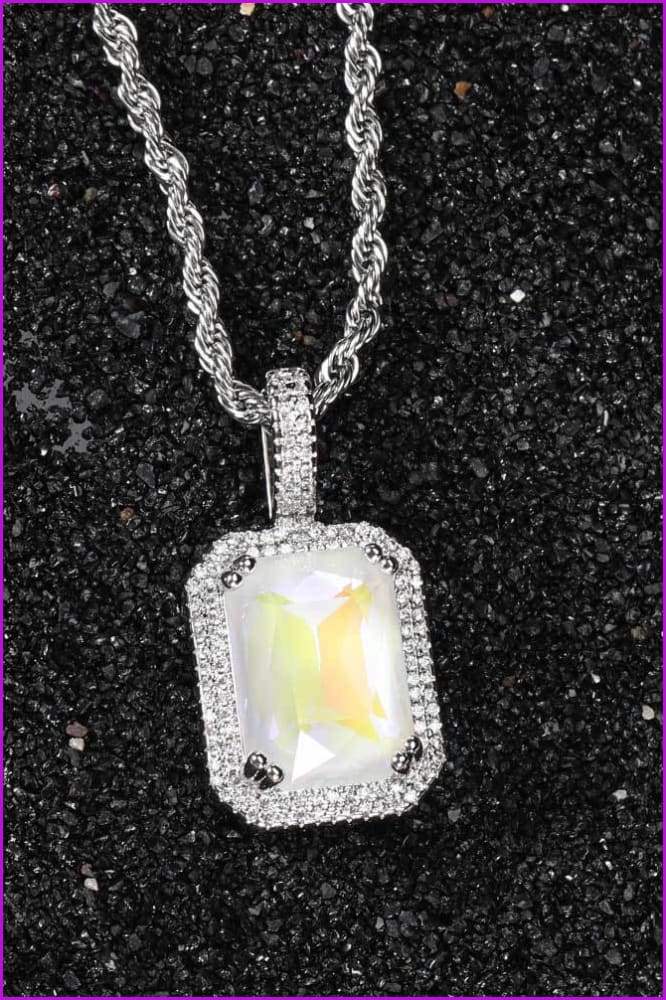 Bling Fluorescent Square Gemstone Pendant Necklace DC330 - Furdela