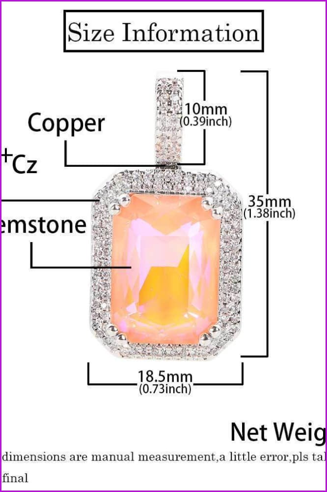 Bling Fluorescent Square Gemstone Pendant Necklace DC330 - Furdela