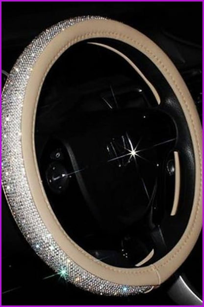 Bling Bling Full Sparkly Rhinestone Universal Leather Car Steering Wheel Cover DE298 - Furdela