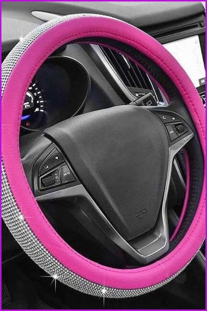 Bling Bling Full Sparkly Rhinestone Universal Leather Car Steering Wheel Cover DE298 - Furdela