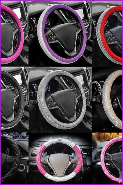 Bling Bling Full Sparkly Rhinestone Universal Leather Car Steering Wheel Cover DE298 - Furdela