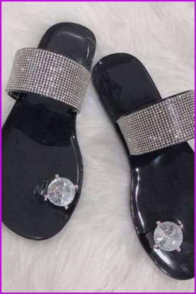 Bling Rhinestone Beach Sandals Waterproof Flat Slippers F2290 - Furdela