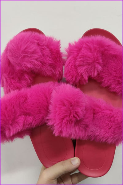 Bling Slide Sandals Plush Casual Slippers Furry Slides F1194 - Furdela