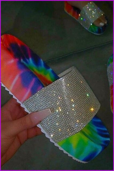 Blue Bling High Heel Beach Sandals Platform Slipper F686 - Furdela