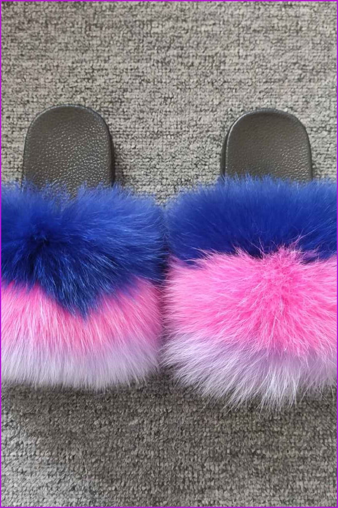 Blue Pink Purple Kids Fluffy Slides #3 F923 - Furdela