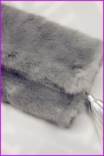 Blue/Grey/Purple Fluffy Faux Fur Hand Bag F395 - Furdela