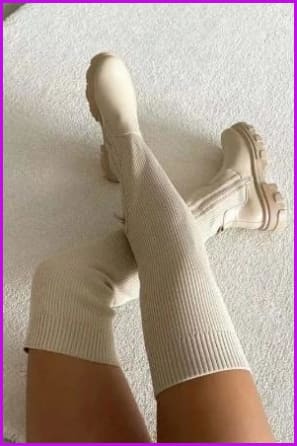 Breathable Knitting Sock Upper Women Thigh High Boots F2740 - Furdela Wholesale