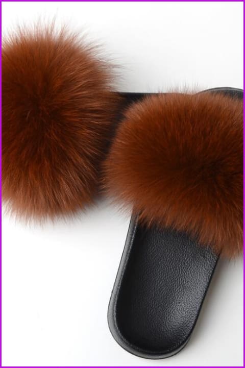 Brown Fox Full-Pelt Fur Sliders DF003 - Furdela Wholesale