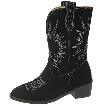 Women's Embroidered Block Heeled Western Boots, Fashionable &amp; Stylish Shoes, Women's Footwear SE1041