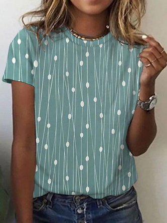 Women Casual Holiday Weekend Floral Painting T shirt Tee polka dots Short Sleeve Print Geometric Round Neck Basic Top QAL1