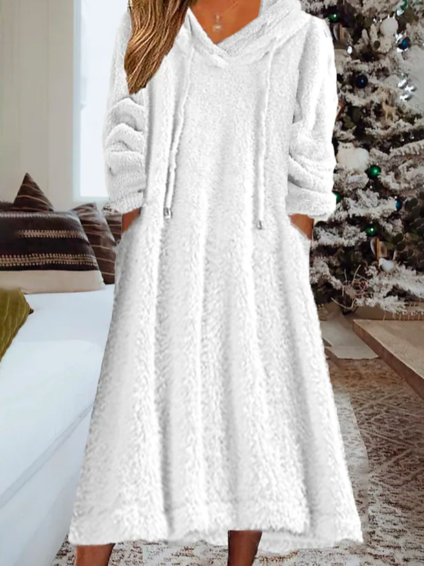 Loose Fluff/Granular Fleece Fabric Hoodie Casual Dress PJ59
