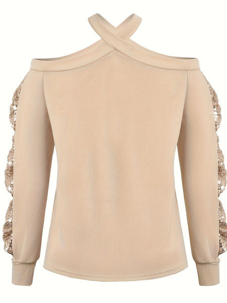 Cold Shoulder Halter Neck Sweatshirt FB6012 Furdela