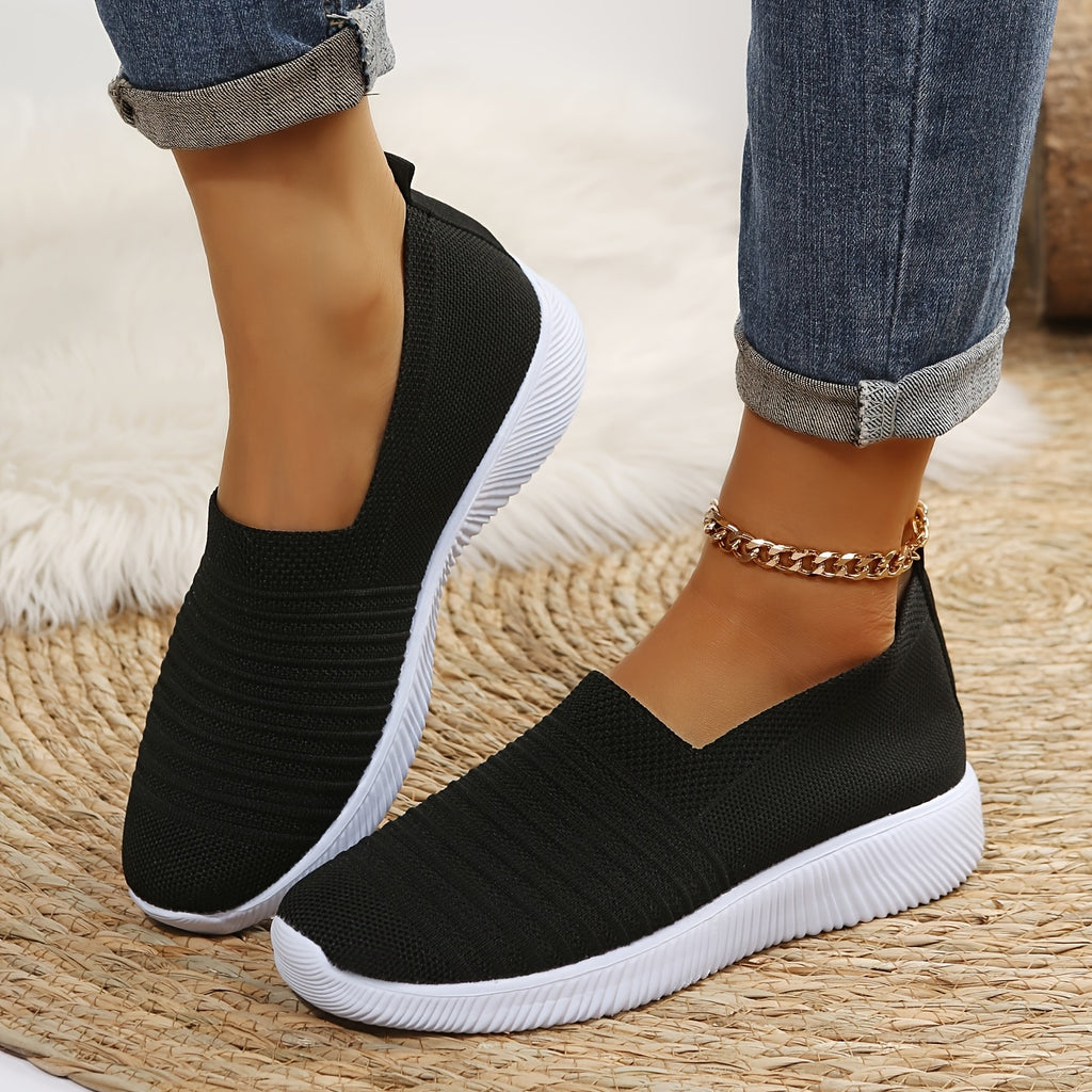 Women's Solid Color Soft Sole Sneakers, Breathable Mesh Slip On Running Shoes, Women's Footwear SE103
