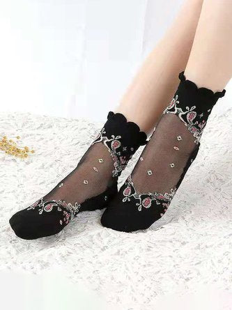 Crystal Silk Floral Socks VT103