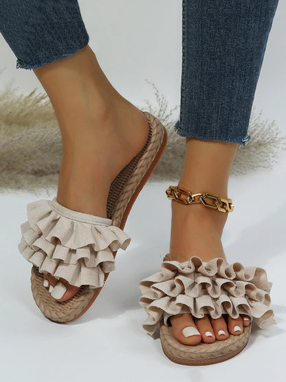 Vacation Ruffled Plain Beach Strap Slippers VE19