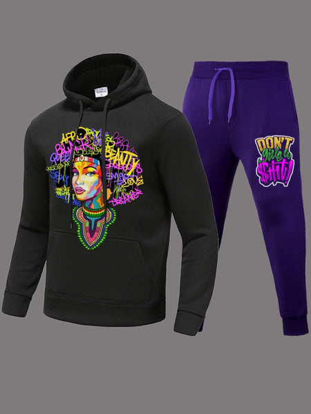 Butterfly Letter Print Kangaroo Pocket Tracksuit Set AR3037