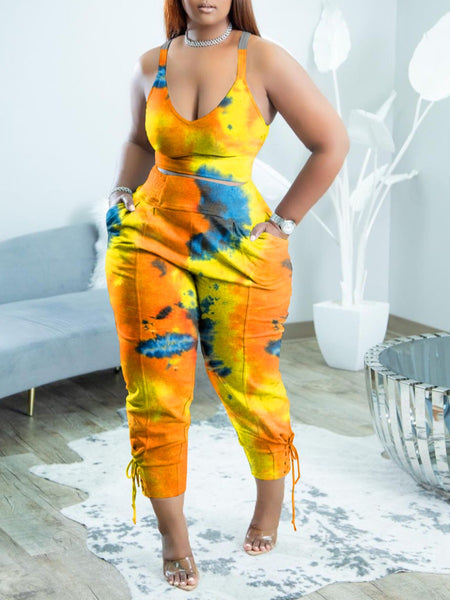 Plus Size Cami Tie Dye Side Tie Pants Set AR5059