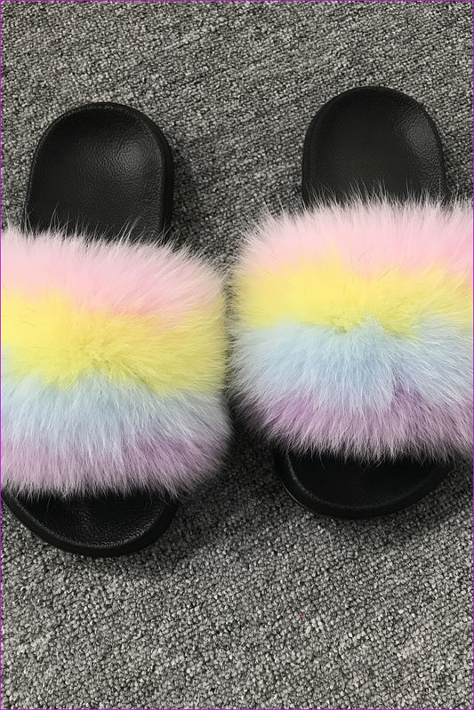 Candy Color Fox Fur Sliders DF003 - Furdela