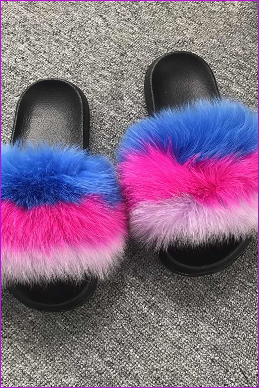 Candy Color Fox Fur Sliders DF003 - Furdela