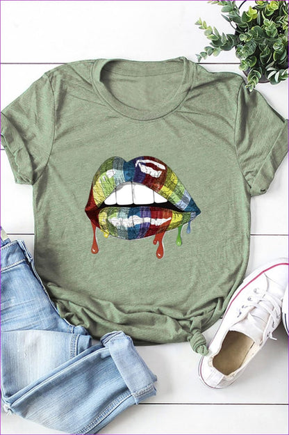 Casual Mouth Print Plus Size Tee F1924 - Furdela