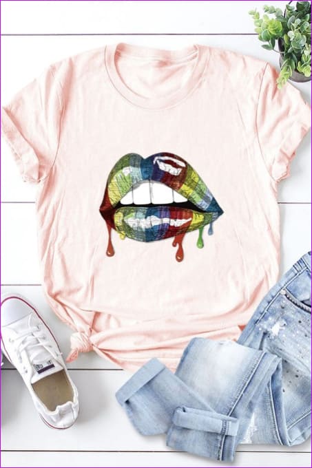 Casual Mouth Print Plus Size Tee F1924 - Furdela