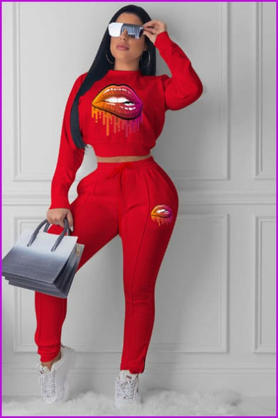 Casual Mouth Print Women Tracksuits DA4400 - Furdela