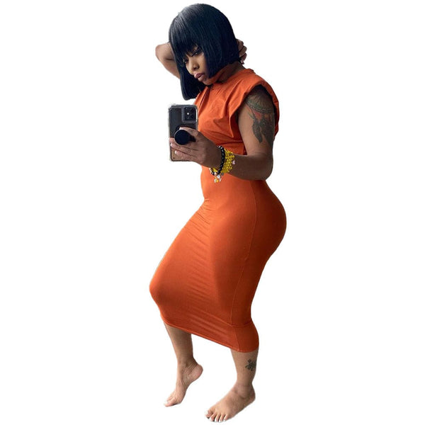 Casual Sleeveless Shoulder Pad T-shirt Tight Skirt 2 Piece Set F2941 - Furdela Wholesale