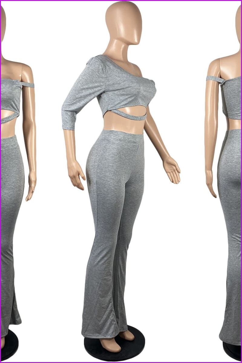 Casual Sport Inclined Shoulder Two Pieces Trouser Set F2008 - Furdela