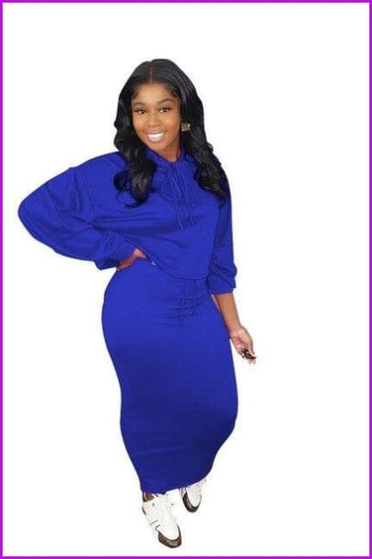 Casual Style Long Sleeve Hooded Collar Pure Color Ankle-Length Dress DE295 - Furdela