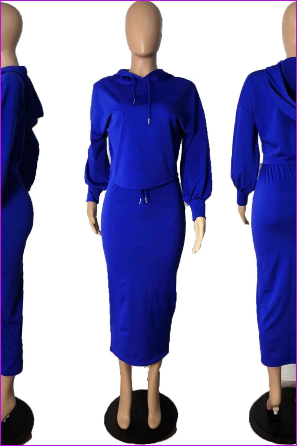 Casual Style Long Sleeve Hooded Collar Pure Color Ankle-Length Dress DE295 - Furdela