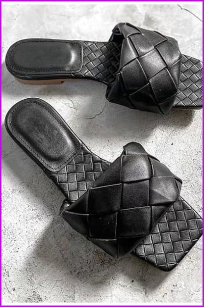 Casual Weave Leather Slippers F1147 - Furdela