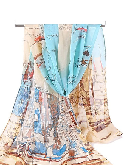 Vacation Abstract Fun Illustration Pattern Silk Scarf Spring Summer Beach Accessories VT14