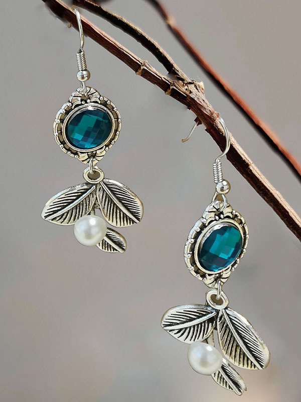 Silver Embossed Crystal Pearl Earrings Women's Jewelry cc59