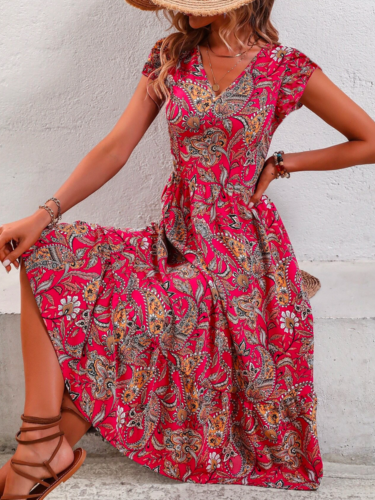 Vacation Paisley Printed Dress  WE101