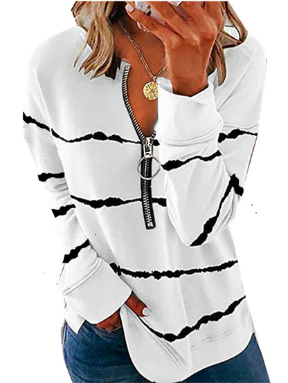 Women Gradient Pattern Autumn Casual Long Sleeve Stripes Top QAL2