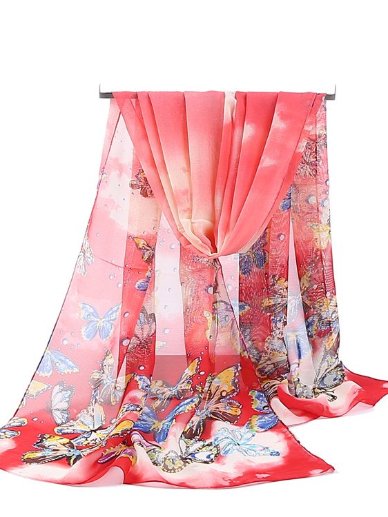 Vacation Butterfly Floral Pattern Silk Scarf Spring Summer Beach Accessories VT28