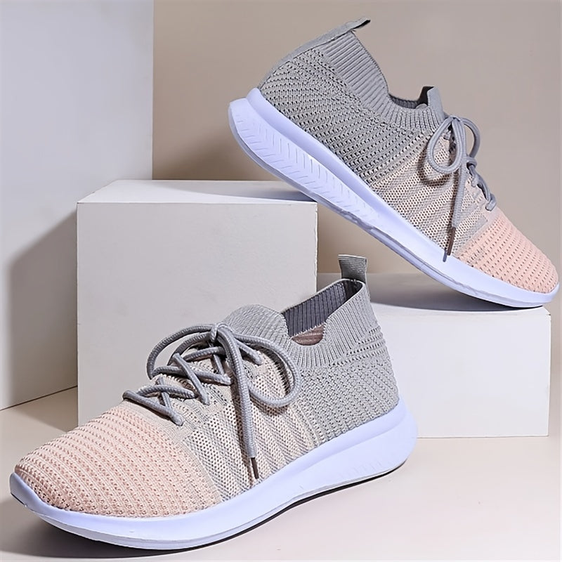 Women's Knitted Sports Shoes, Breathable Lace Up Non Slip Low Top Sneakers, Casual Walking Running Shoes SE1021
