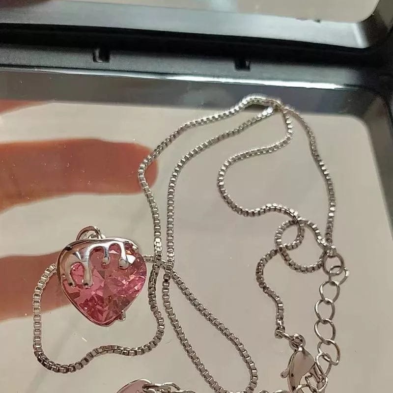 Pink Crystal Heart Necklace