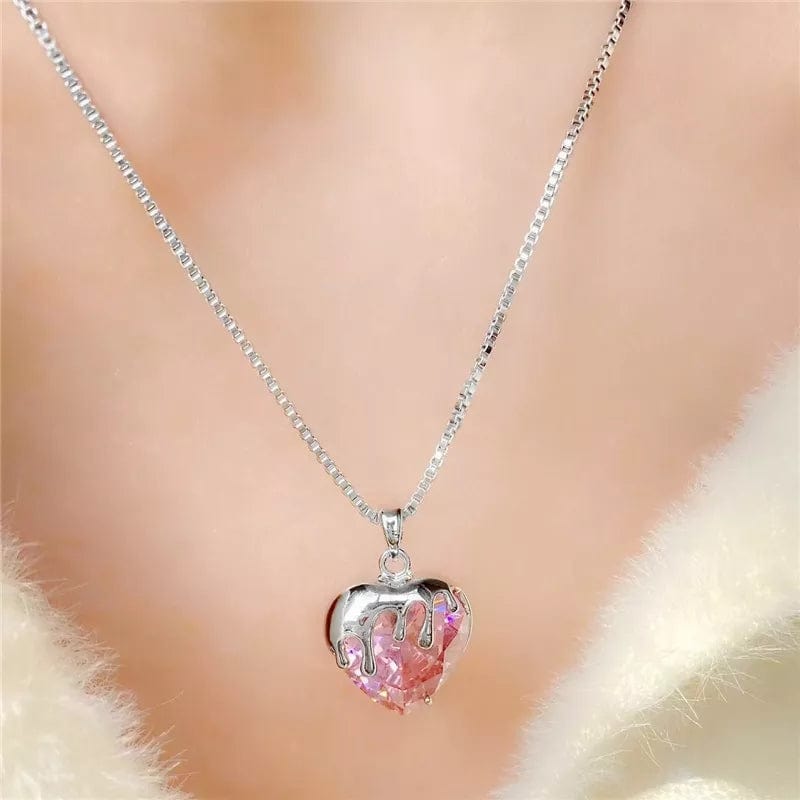 Pink Crystal Heart Necklace