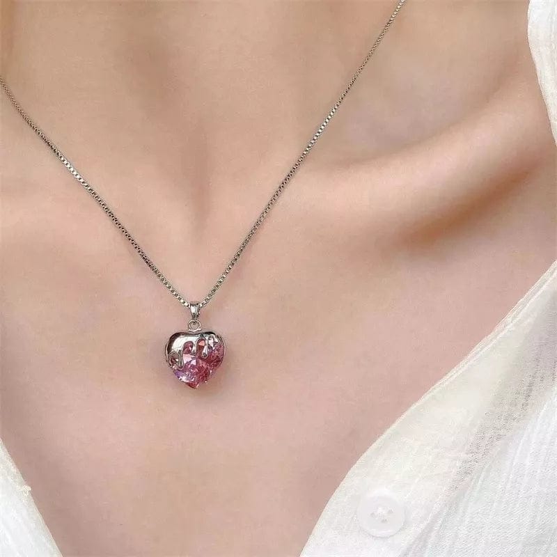 Pink Crystal Heart Necklace