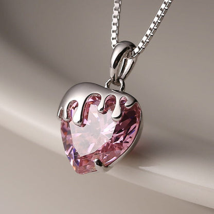 Pink Crystal Heart Necklace