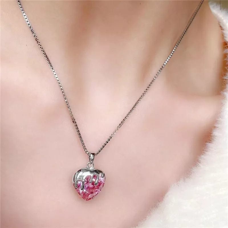 Pink Crystal Heart Necklace