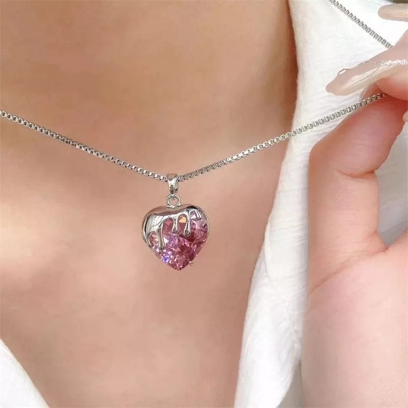 Pink Crystal Heart Necklace