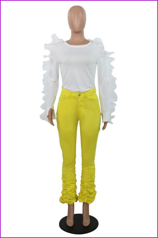 Chic Solid Color Ruched Flare JeansDE941 - Furdela