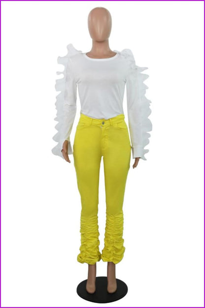Chic Solid Color Ruched Flare JeansDE941 - Furdela