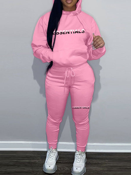 Essentials Letter Print Kangaroo Pocket Oversized Tracksuit Set AR5073