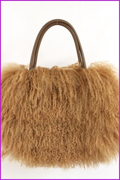 Classic Fluffy Real Mongolian Fur Handbag DF067 - Furdela Wholesale