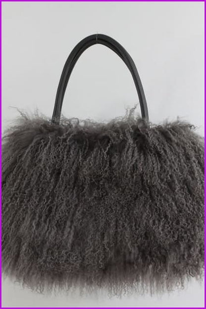 Classic Fluffy Real Mongolian Fur Handbag DF067 - Furdela Wholesale