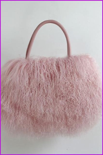 Classic Fluffy Real Mongolian Fur Handbag DF067 - Furdela Wholesale